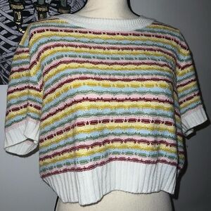 Handmade short sleeve knit rainbow sweater in great condition fits M/L